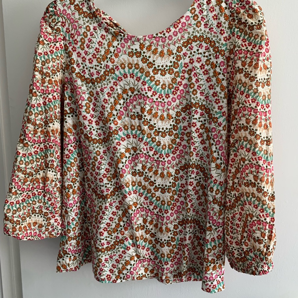 LOFT Pink and Red Graphic Blouse Relaxed Fit